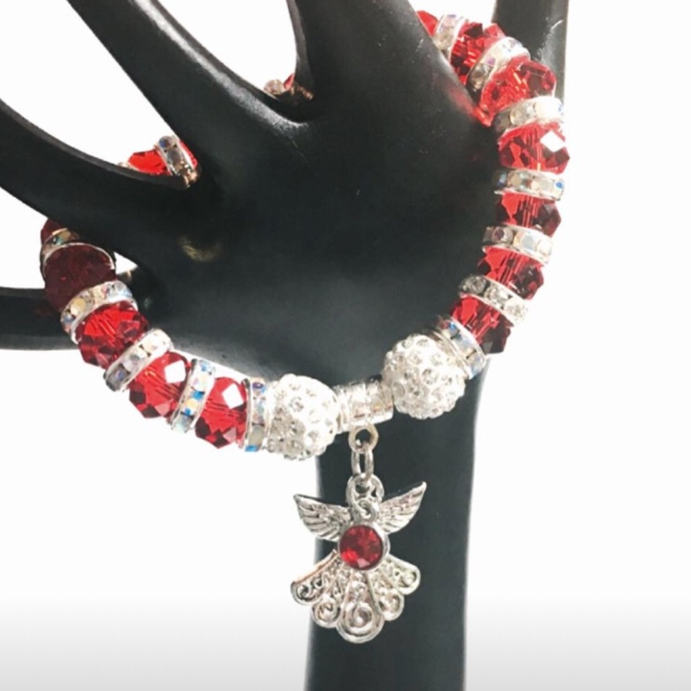 ❤️ NWT Red Crystal Angel Charm Artisan Bracelet